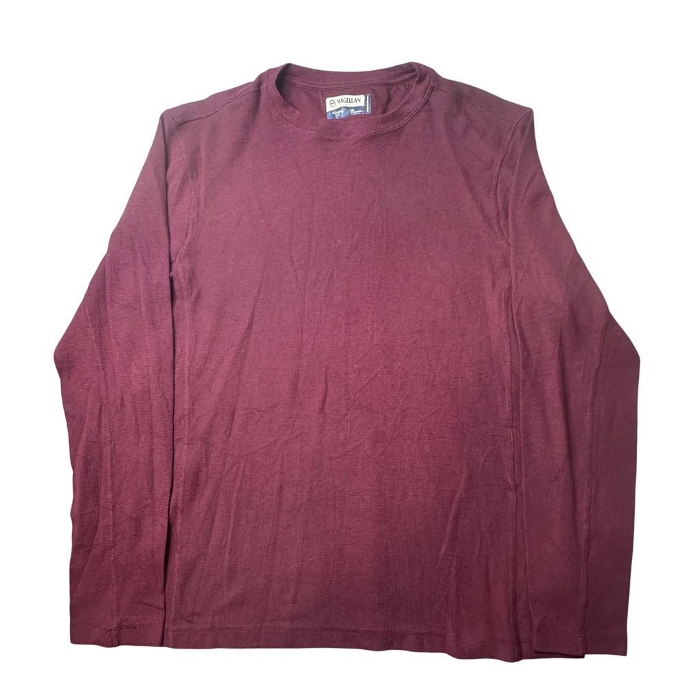 Magellan Shirt Men XL Burgundy Outdoors Classic Fit Waffle Knit Moisture Wicking